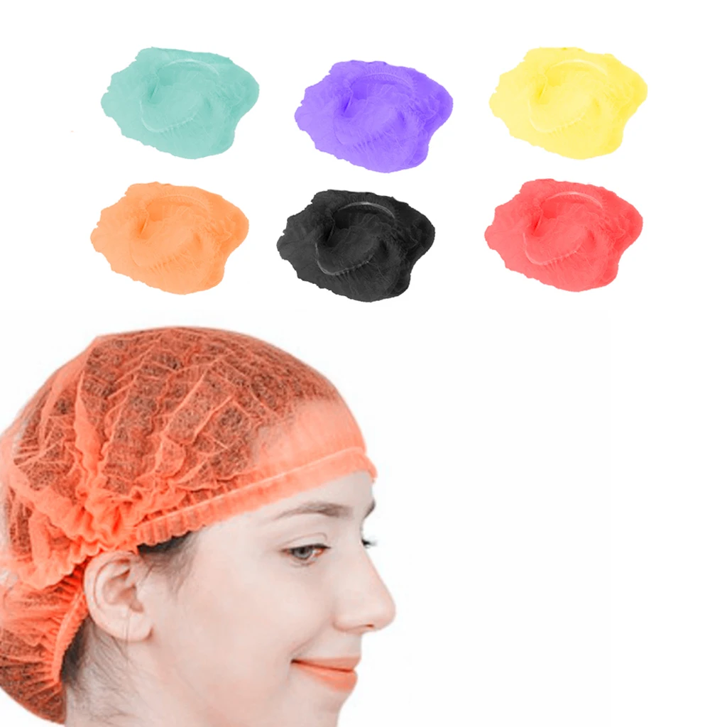 100pcs Disposable Mob Cap Non Woven Anti Dust Hat Head Cover Food Catering Kitchen Disposable Cap hair Protective Catering