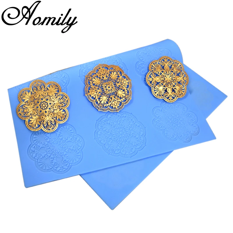 Aomily 3 Styles Art Snowflake Shaped Lace Silicone Mold Wedding Cake Flower Border Decoration Fondant Cake Surround Baking Mat