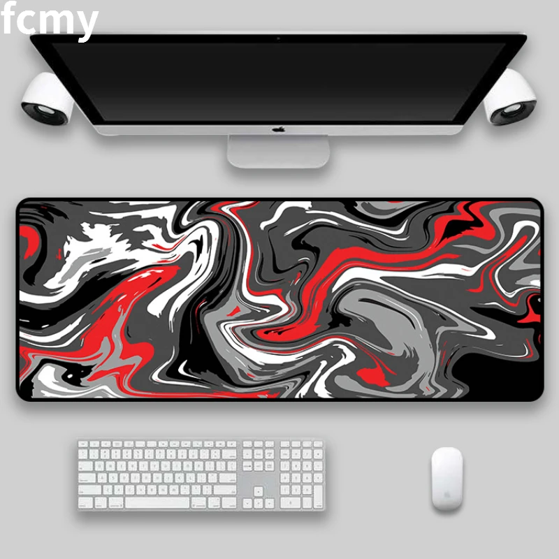 Black Abstract Texture Large Gaming Mouse Pad Computer Table MousePad Locking Edge Rubber Gamer Big Desk Mat 80x30cm Laptop Mous
