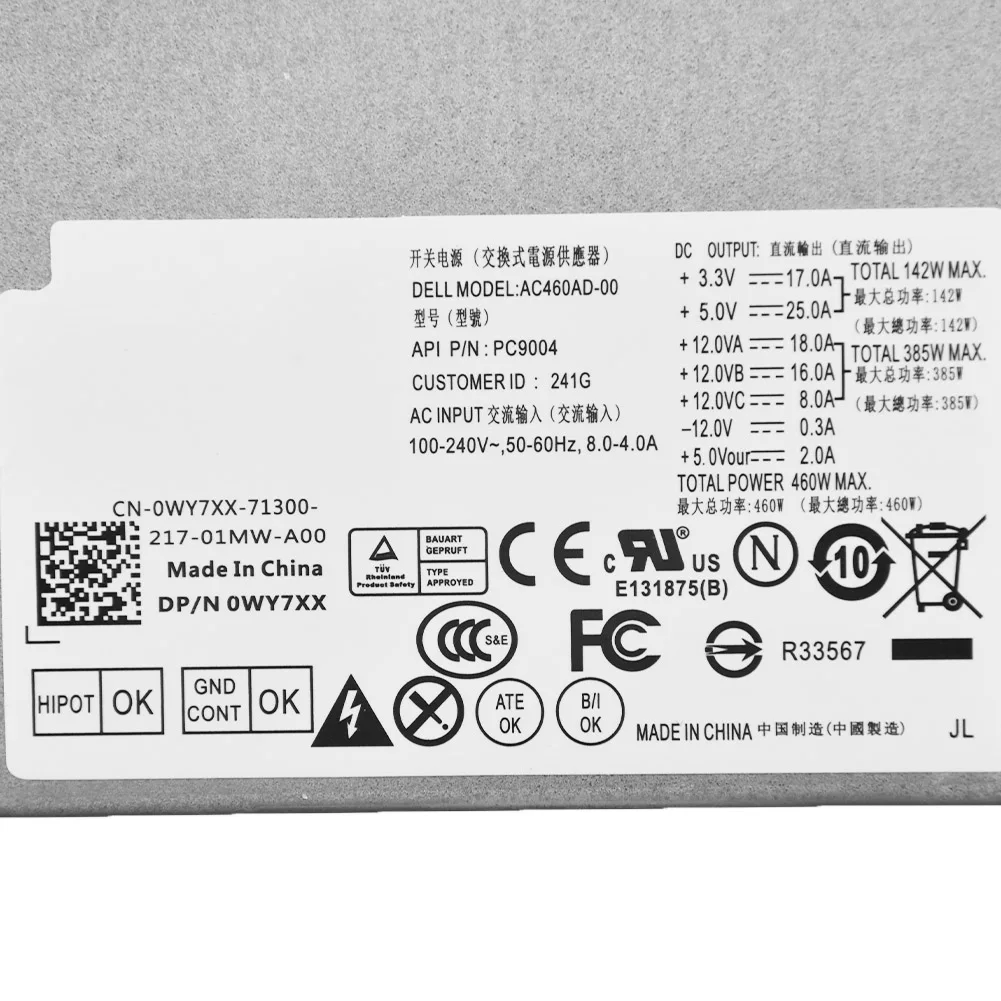 Per DELL XPS 8100 8300 8500 8700 Alimentazione D460AM-02 HU460AD-01 6GPR9 460W Psu