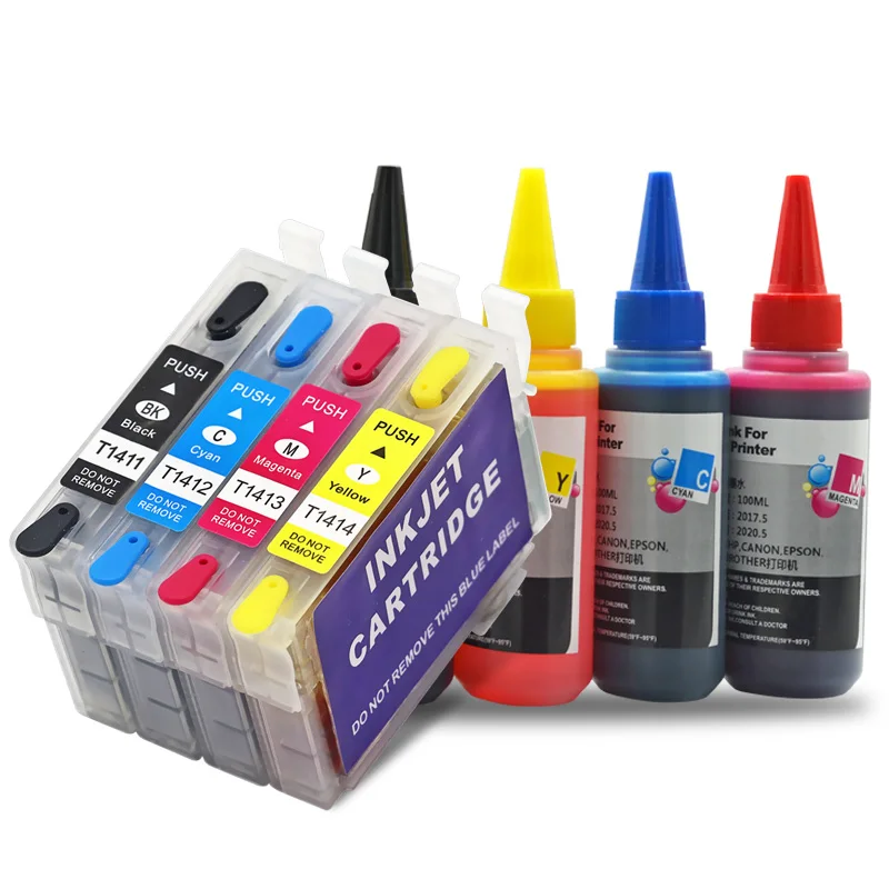 Refillable ink cartridge  T1411 T1412 T1413 T1414 compatible for Epson ME 32 33 320 330 350 ME OFFICE 620F 560W 535 570 Printer