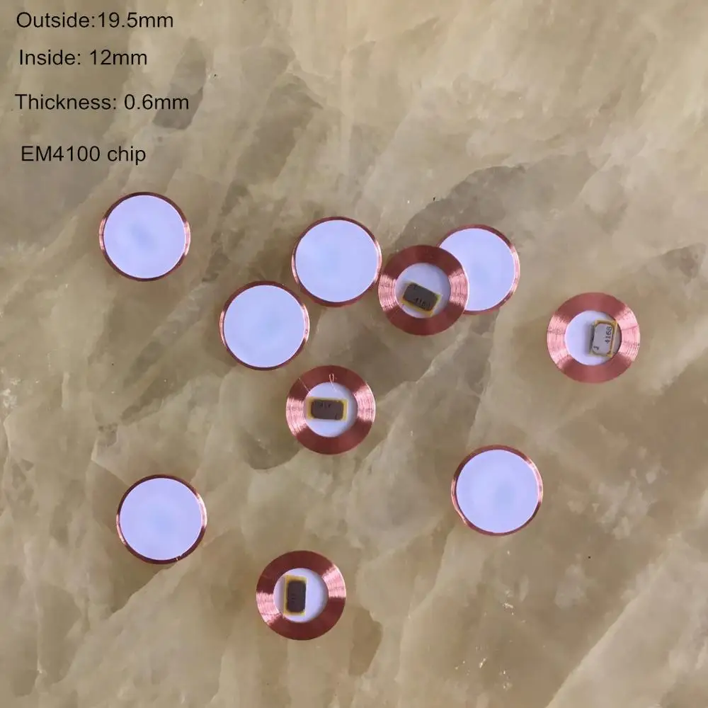 10pcs/lot 125Khz EM4100 RFID read only Coin tag T5577 19.5mm diameter coil chip ultra thin slim sticker EM writable