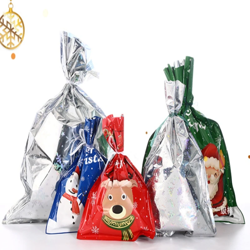 500pcs 24x32cm 29x32cm 29x43cm 39x51cm 44x60cm Empty Aluminum foil Christmas bag Santa ties rope gift bags Candy Pouch