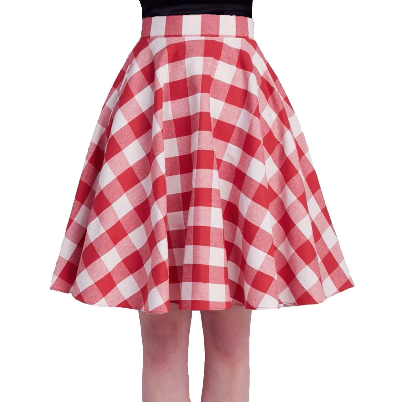 2023 Retro Checkered Plaid Casual Skirt Women Red White 50s 60s High Waist Rockabilly Cotton Summer Vintage Swing Pinup Skirts