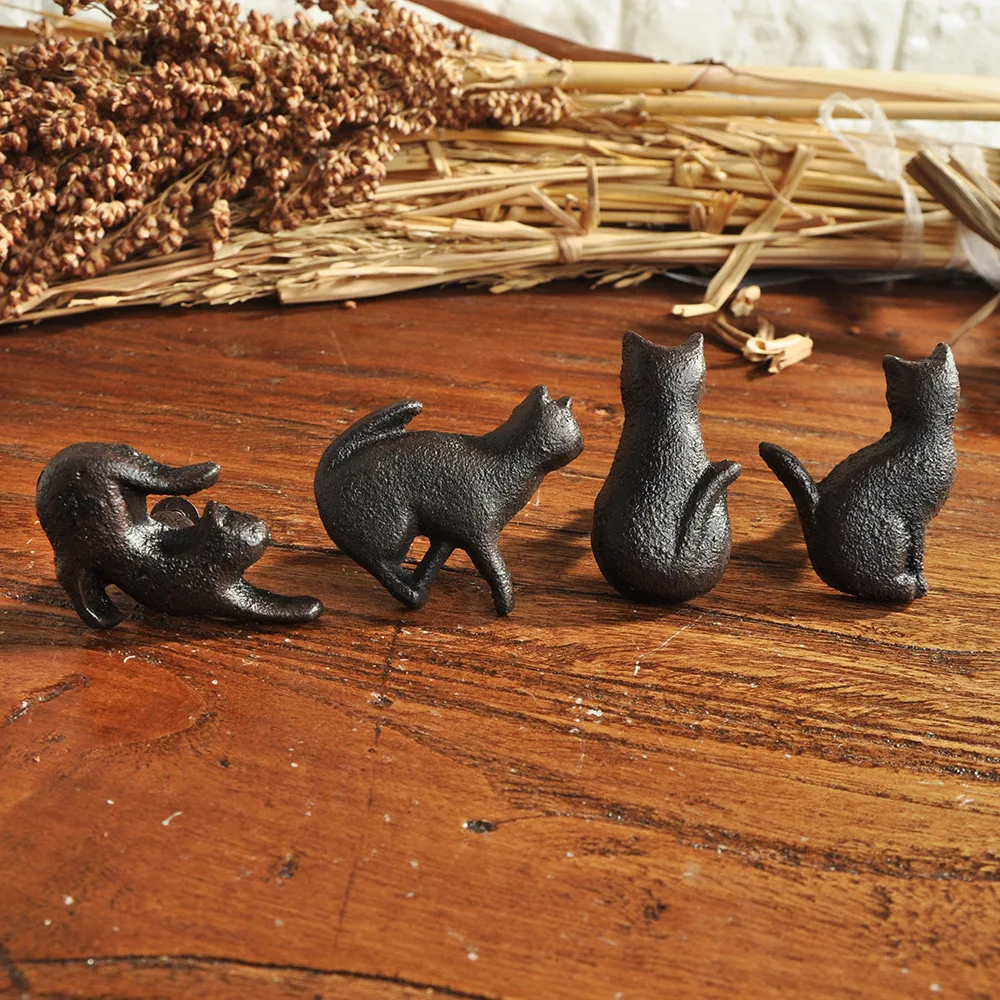 Cast Iron Matt Black Cat Shaped Knobs American Door Drawer Handles Cabinet Pulls and Knobs Creative Decor Furniture Hardware