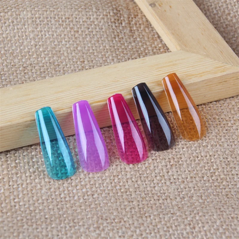 Long Coffin Pigment Gel Tips Nude Base Color Halloween Dark Style Ballerina French Fingernail 240pcs/box