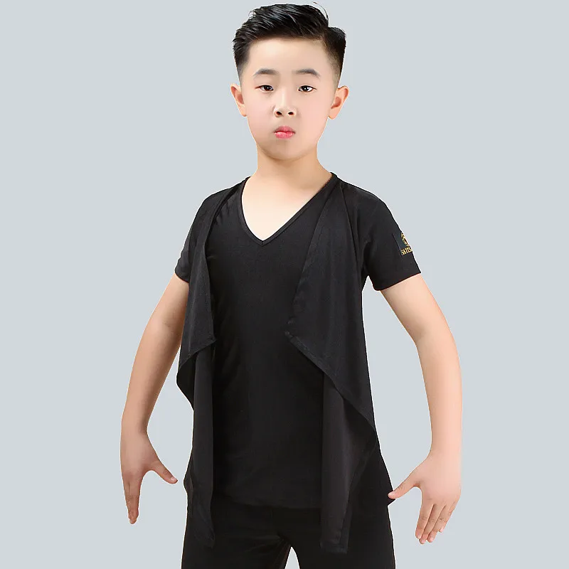 Latin Dance Top Kids Short Sleeve Boys Latin Dancing Shirts Salsa Tango Cha Cha Competition BOYS Performance Dancewear Clothes