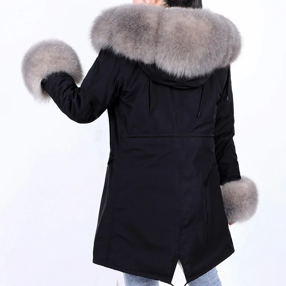 Maomaokong Women coat winter natural raccoon fox fur collar long coat real rabbit fur lining parkas Women\'s jacket