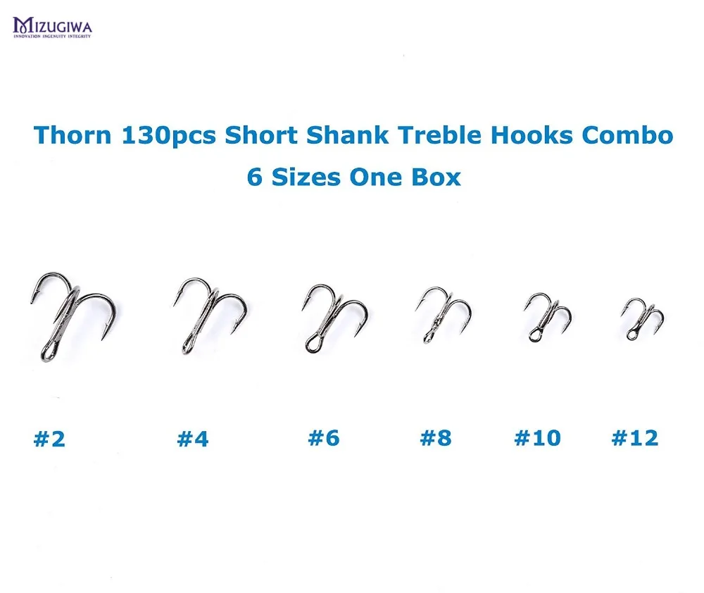 1 box MIZUGIWA Treble Fishing Hooks Short Shank Treble Hooks #2 - #12 Carbon Steel Barbed Fishhooks Triple Hooks Sea Tackle ​