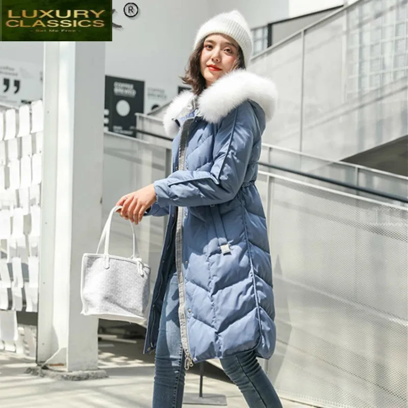 

Jacket Women's Winter Down Long Coat Female Jacket Raccoon Dog Fur Collar Warm Thick Women Parkas 2021 Abrigo Mujer Pph1326