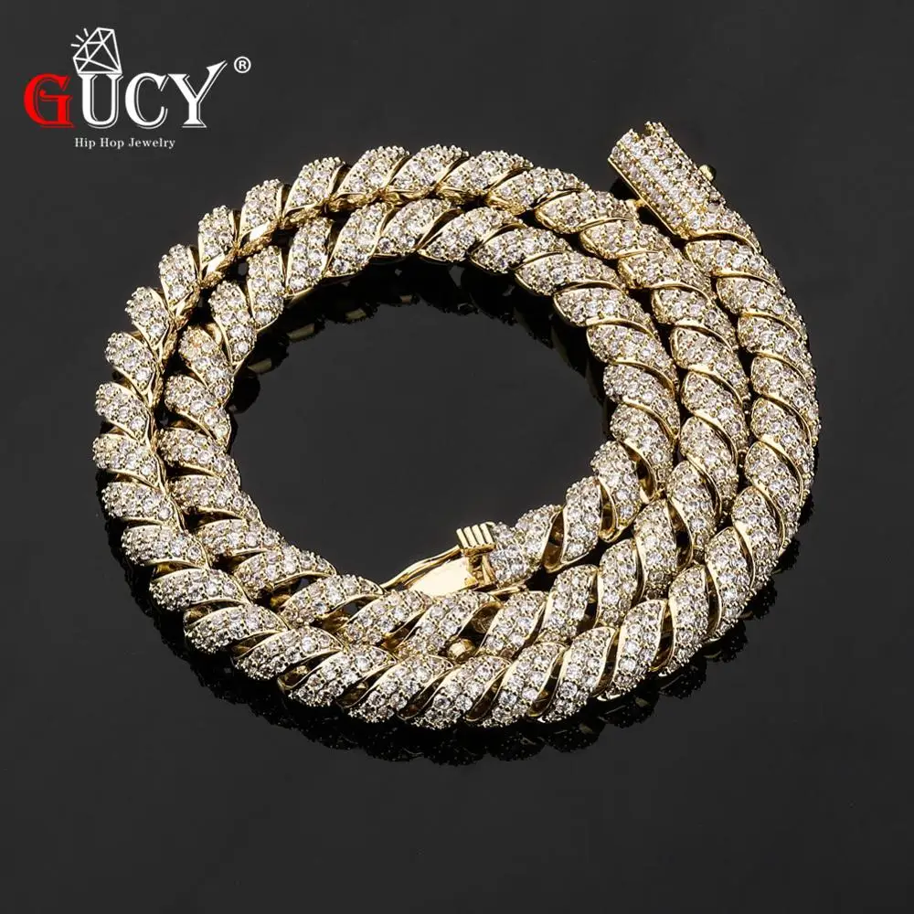 

GUCY 10MM Men Zircon Curb Cuban Link Necklace Hip Hop Jewelry Gold Silver Color Thick Heavy Copper Material Iced CZ Necklace