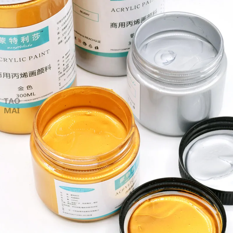 100/300ML Golden Paint Metallic Color Waterproof Acrylic Paint Suitable for Statue Coloring DIY Hand-painted Graffiti Paint