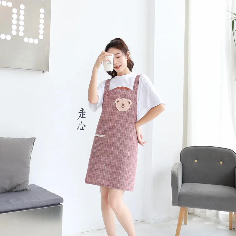 apron Cute Bear restaurant kitchen Coffee Shop overalls double uniform cotton and linen apron