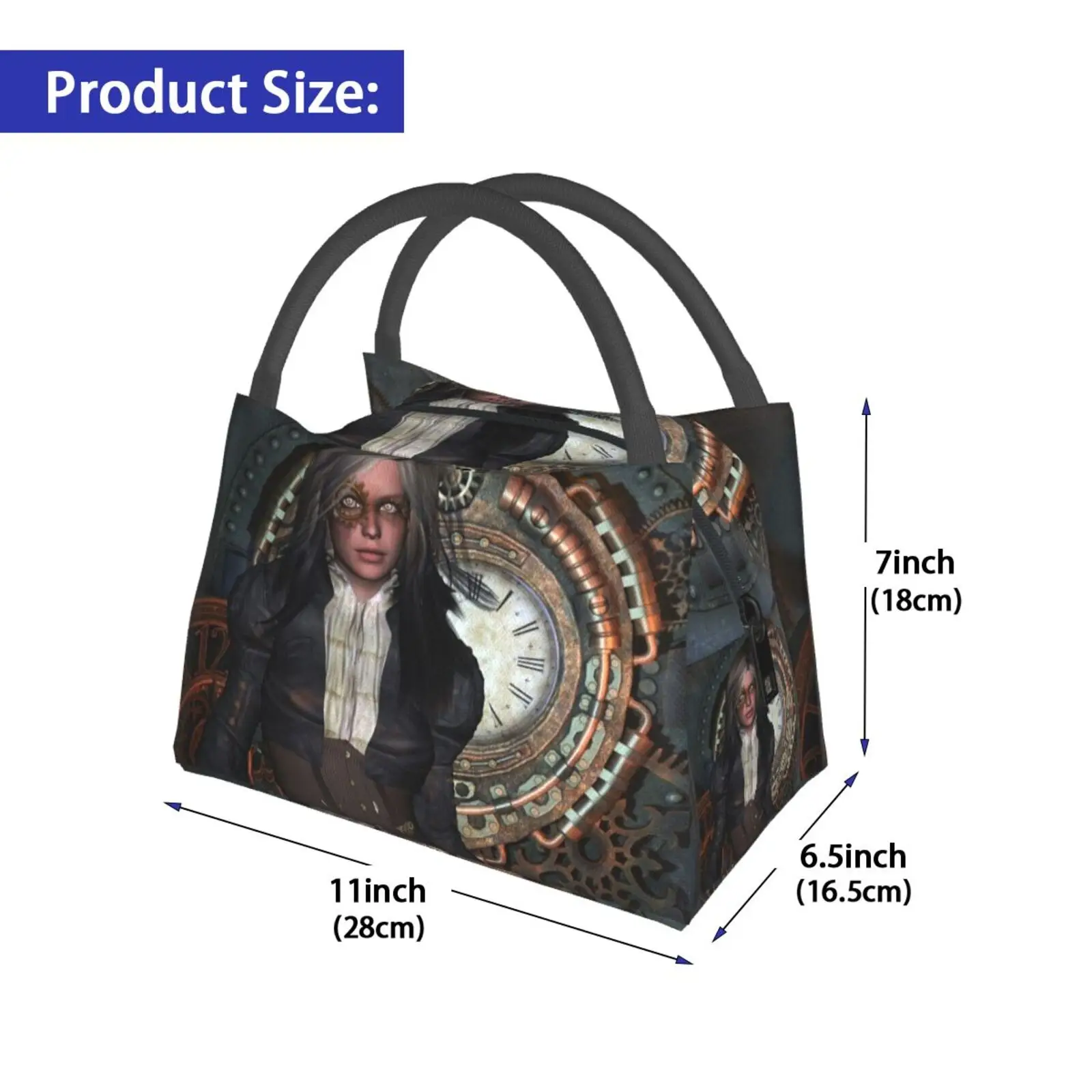 Portable Insulation Bag Beautiful Steampunk Lady With Clockwork On The Background Steampunk Women Female Vintage