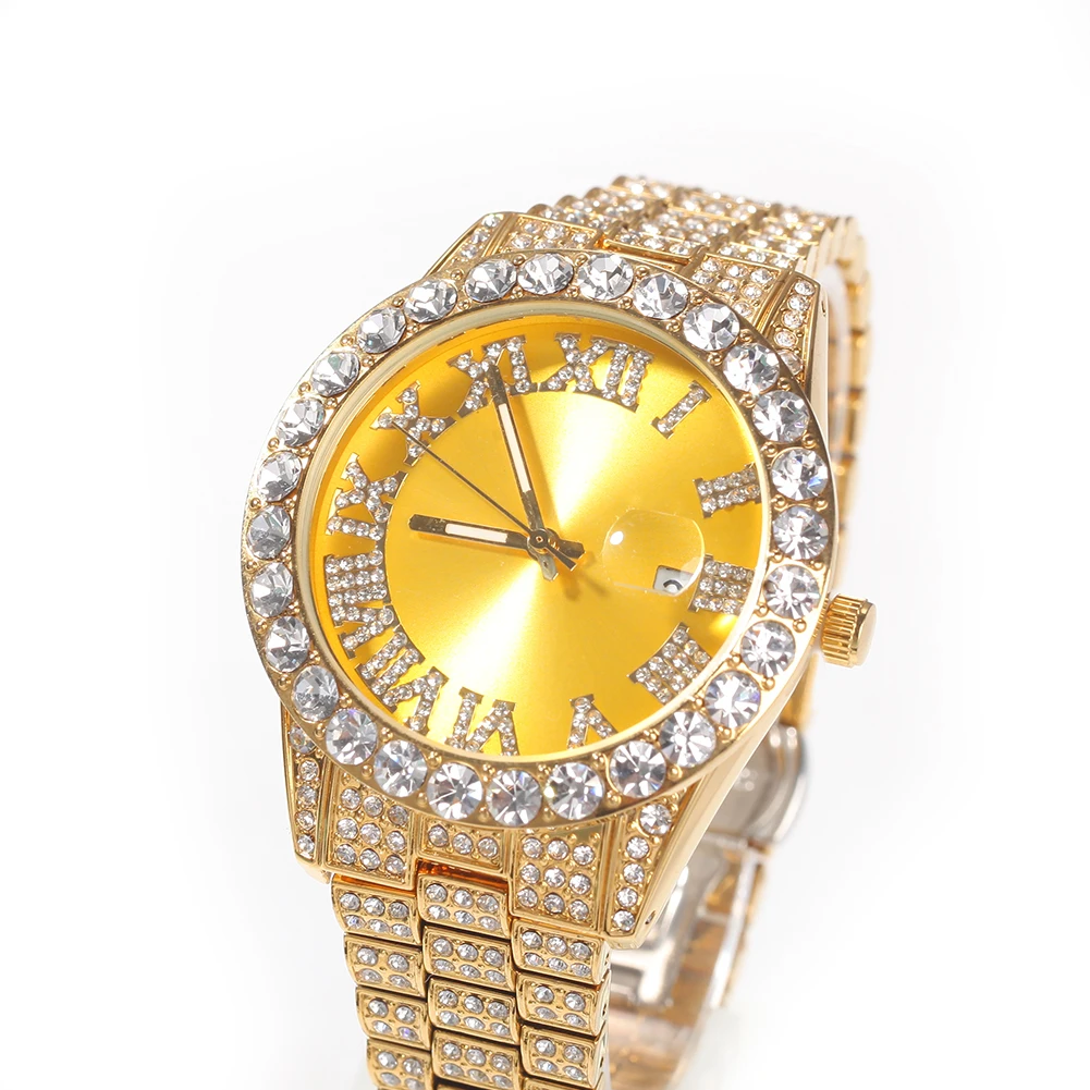 DIE BLING KÖNIG herren Uhr Große Rosa Lila Blau Zifferblatt Iced Out Quarz Uhr Luxus Strass Business Wasserdicht Handgelenk uhren