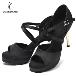 Damskie buty do tańca Latin z platformą Electroplat Heel Tango Waltz buty czarne buty na wysokim obcasie JuseDanc