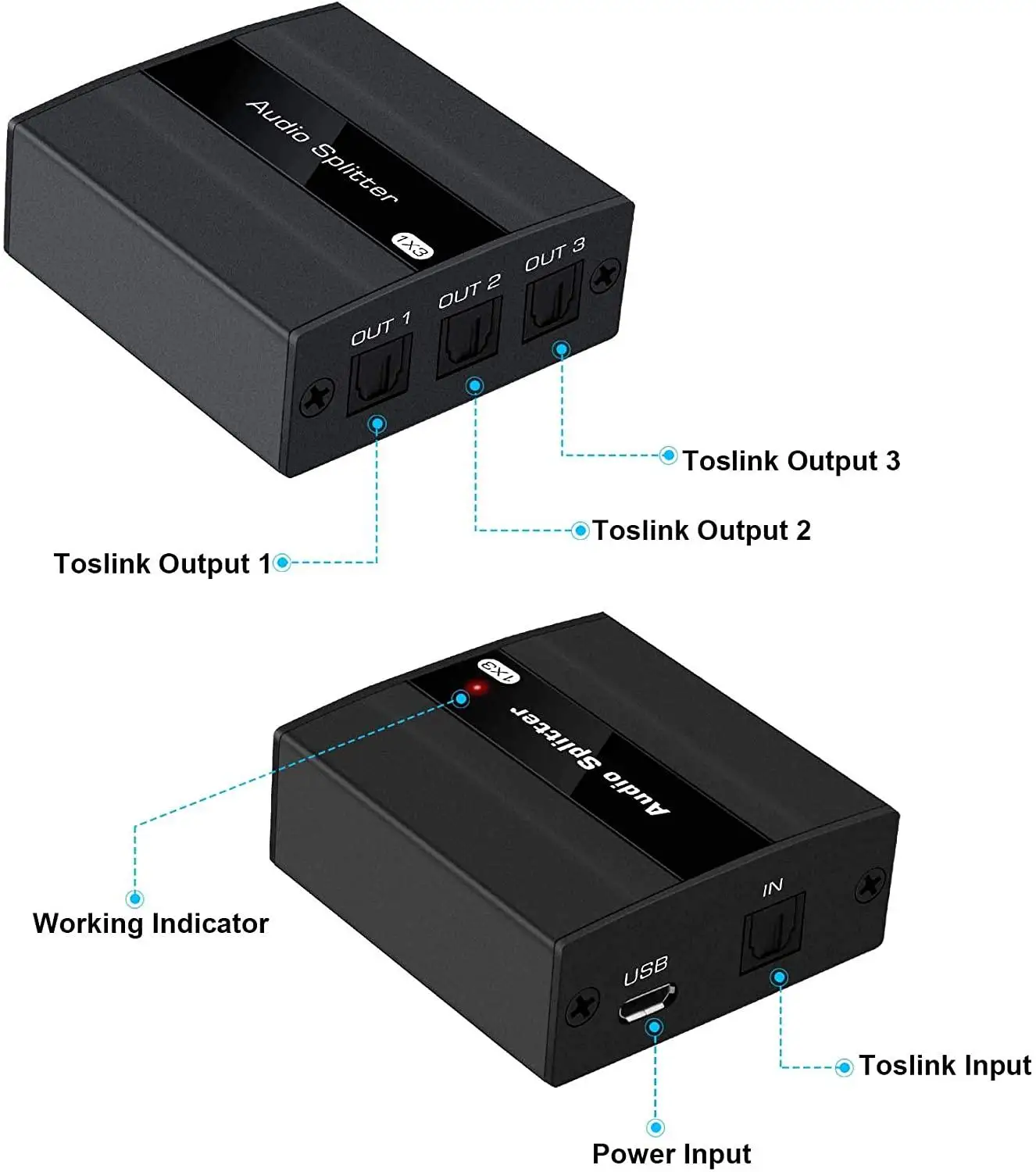 Divisor óptico digital 1 em 3, splitter spdif toslink, 1x3, formato de áudio, suporta lpcm2.0/dts/dolby