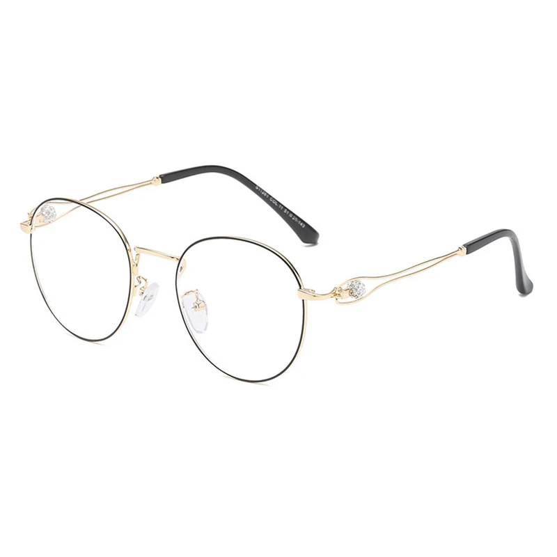 Retro literary Women Round Transparnet glasses frame Diamond Hollow Out Temple female Clear Glass metal Spectacles frames N5