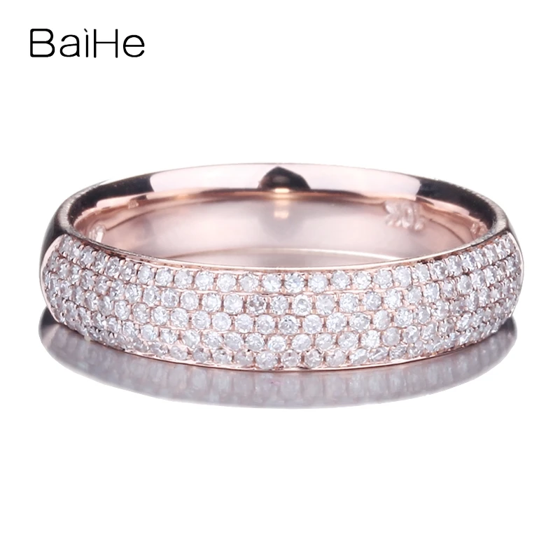 

BAIHE Real Solid 14K Rose Gold H/SI Natural Diamond Rings for women Wedding Engagement Fine Jewelry anillos mujer bague anel