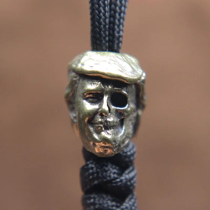 Creative American President Half Skull Face Knife Bead Punk Brass DIY Paracord Lanyard Pendant Accessory Outdoor EDC Tool Charms