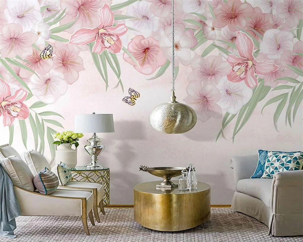beibehang Custom modern new Nordic hand-painted romantic flowers pastoral style plants indoor background wallpaper papier peint