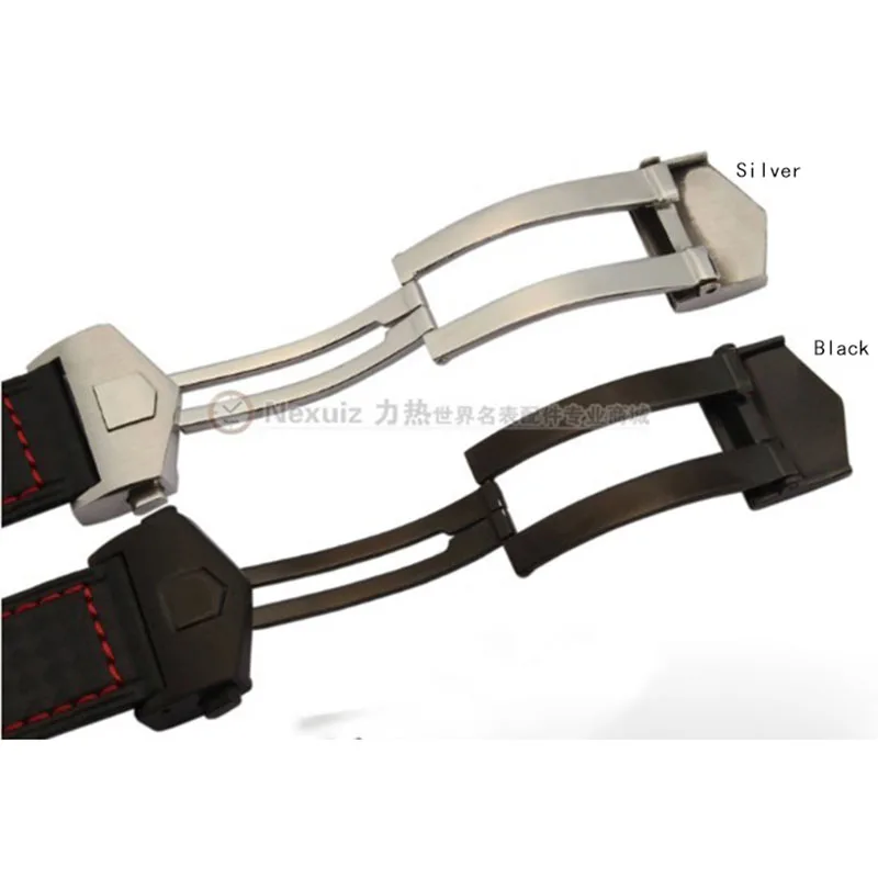 New Arrival Watch Band Bracelets 20mm 22mm Carbon Fibre Watch Strap Black deployment steel clasp cowhide leather bottom fashion
