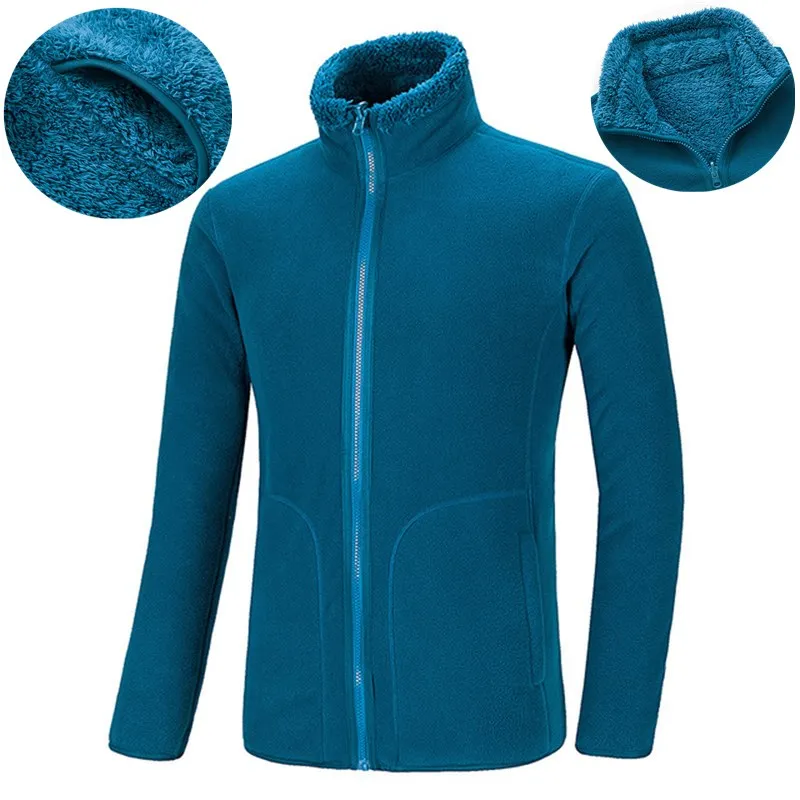 Outdoor Fleece Jacket Men Women Double-sided Wear Cardigan Fleece Coat Tops Autumn Winter Warm Plus Velvet Hiking Sports Jacket