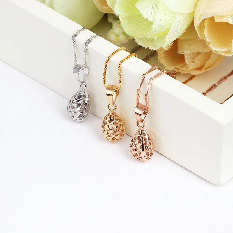 

1pcs 18K Gold Chain Jewelry Real 18K Yellow Gold Pendant For Women Female Gold Hollow Raindrop Pendant Rose Gold Pendant Au750