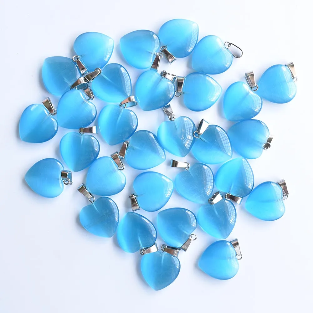 New beautiful synthetic cat\'s eye stone blue  heart shape pendants 20mm for DIY jewelry making 30pcs/lot Wholesale Free