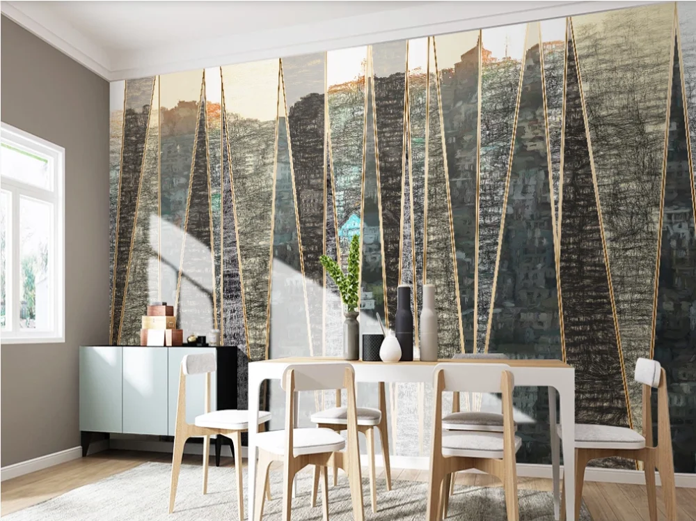 Custom mural wallpaper 3D hand-painted urban architecture geometric lines light luxury background wall living room mural