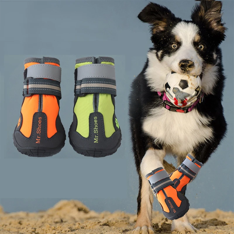 Waterproof Dog Shoes Anti-Slip Reflective Running Shoes For Small Dogs Large Dogs Black Orange Winter Pet Shoes For Dogs