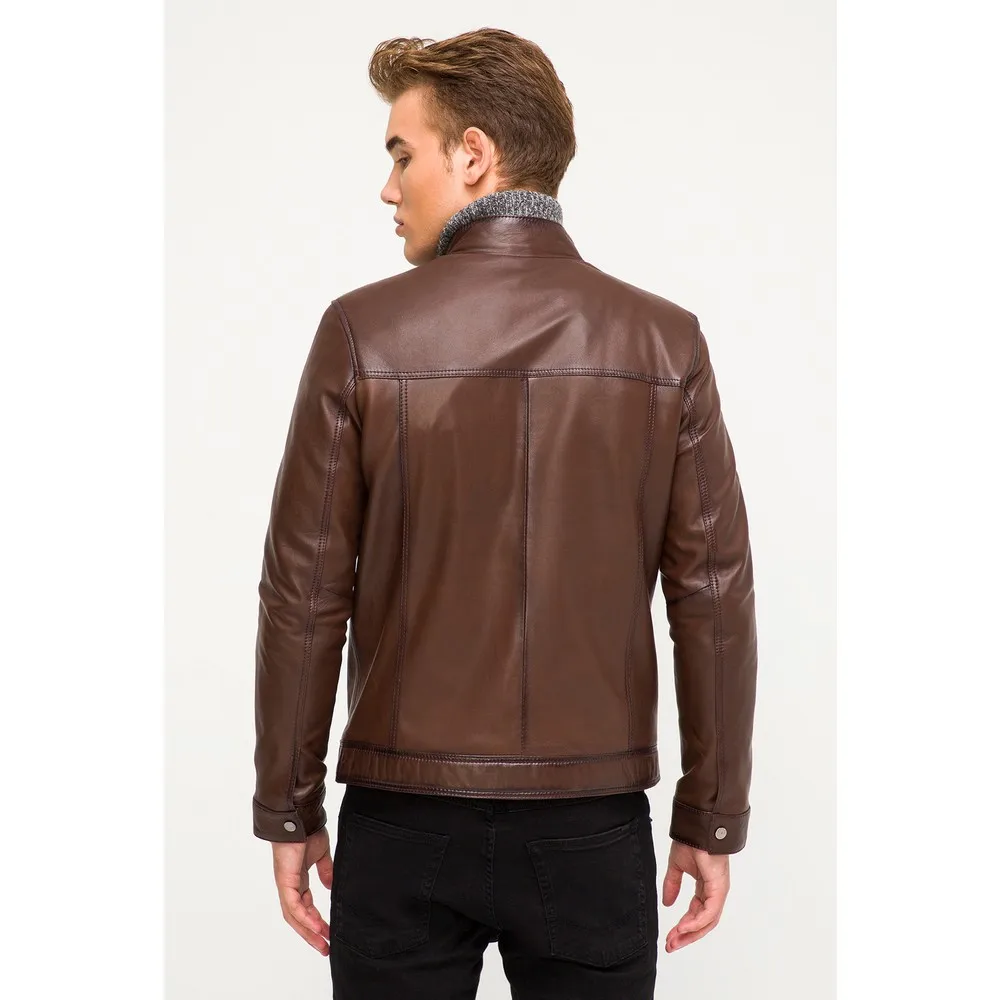 Brown Genuine Men 'S Leather Jacket 2021 Soft Leather Male Coat Luxury Design Leather Men's Jacket Модная мужская кожаная куртка