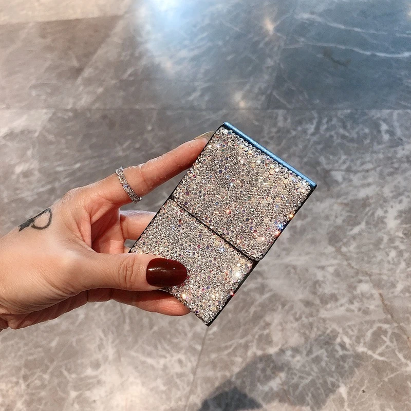 Creative Crystal Diamonds Cigarette Case Thin Metal Anti-pressure Portable Leather Fashion Smoking Tools Storage Box Women Gifts