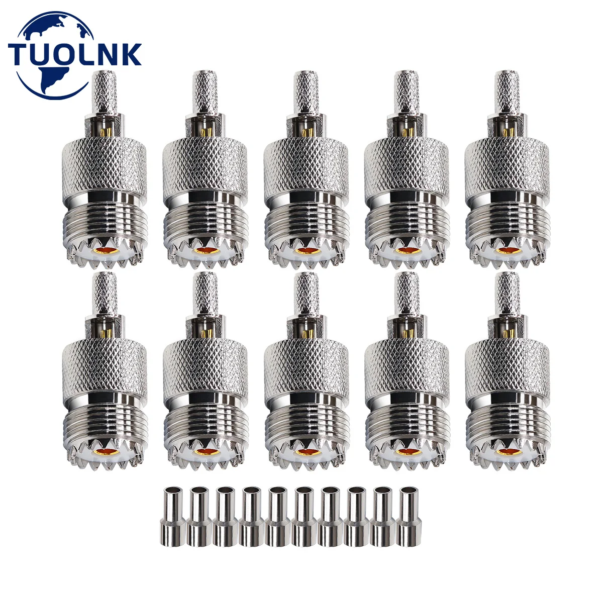 

TUOLNK UHF Crimp Connectors SO239 PL259 Female Jack Crimp Coax Adapter PL-259 RF Connector for RG58 RG142 RG400 LMR195