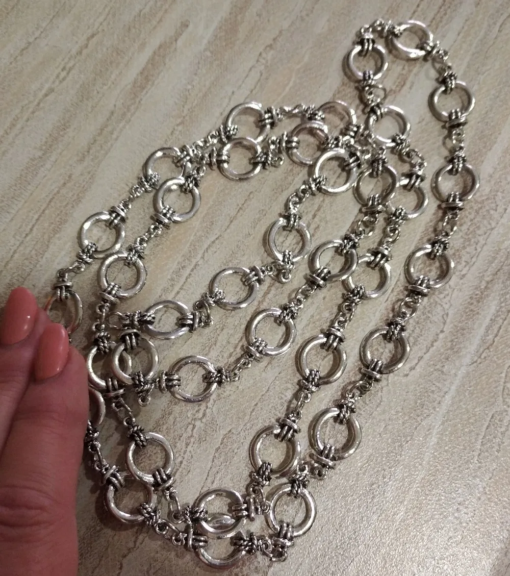 1Meter Bohemia Antique Silver Color Chain Bracelet Handbag Chain Necklace Women Vintage DIY Jewelry Chains Big Size