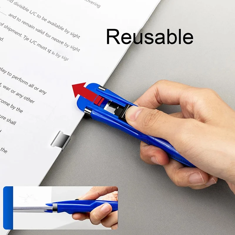 클립 푸시 스테이플러, 고정 클립 스테이플러, 바인딩 클립, 재사용 가능한 휴대용 푸시 클램프 용지, 문서 용지 학교 사무용품