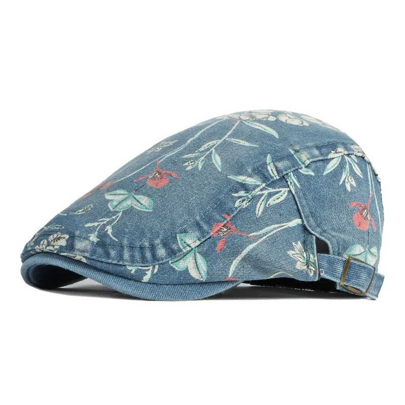 LDSLYJR Four Seasons Cotton Flower Print Newsboy Caps Flat Peaked Cap Women Painter Beret Hats 16
