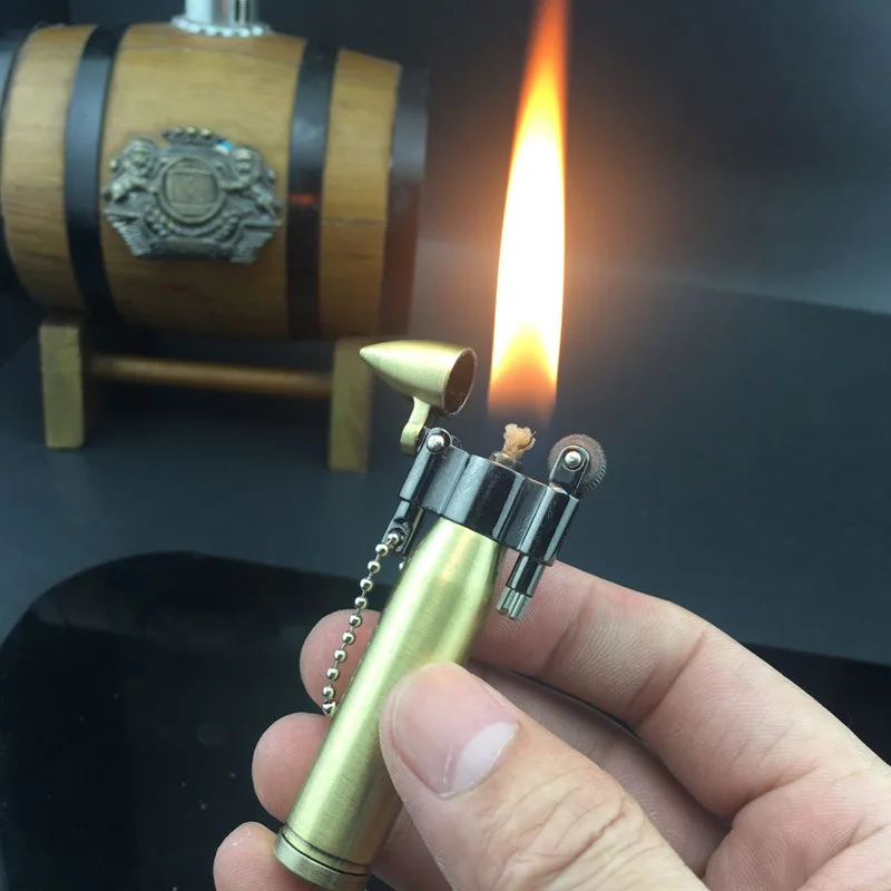 Eternal Match Retro Mini Bullet Lighters Metal Gasoline Lighter Keychain Pendant  Flame Kerosene Oil Lighter Men Gadget