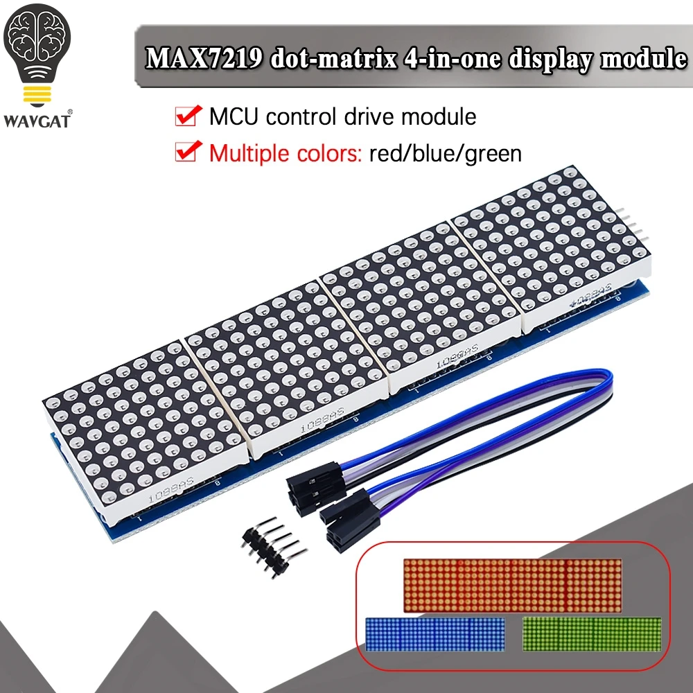 MAX7219 Moduł matrycy punktowej do mikrokontrolera Arduino 4 w jednym wyświetlaczu z linią 5P Czerwony Zielony Niebieski