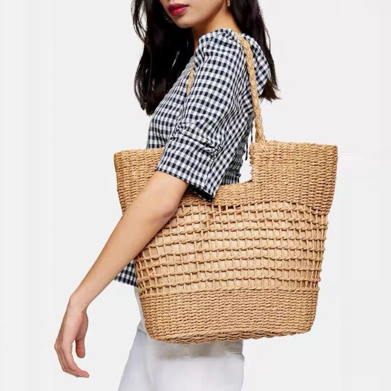 Sac en paille tissé creux pour femme, sac de tempérament féminin, grand sac portable pour femme, initié à la forêt, nouveau