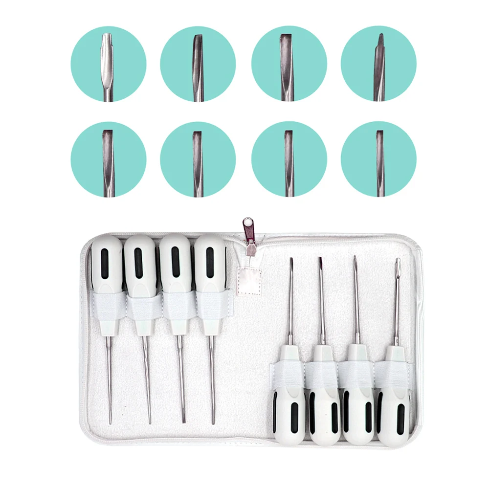 8pcs Dental Instruments Dental Extracting Apical Root Elevator Stainless Steel Surgical Luxating Lift Elevator Plastic Handle