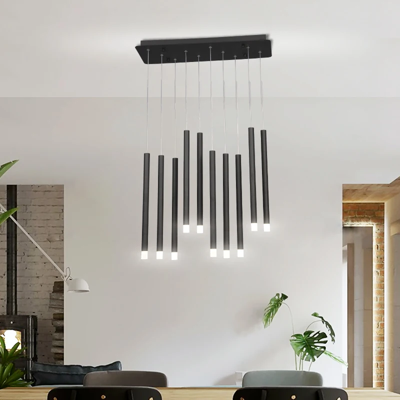 Nhà Hàng Hiện Đại Led Đèn Chùm Ánh Sáng Bắc Âu Tối Giản Đen Đèn Chùm Shop Thanh Đèn Chùm