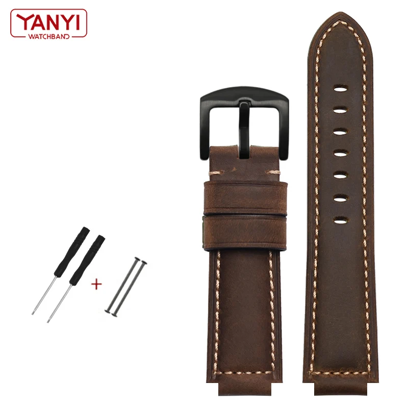 Top Layer Cowhide leather watch band 24-16mm Handmade Crazy Horse Leather watchband for timex T49859|T2N720|T2p141 Watch band