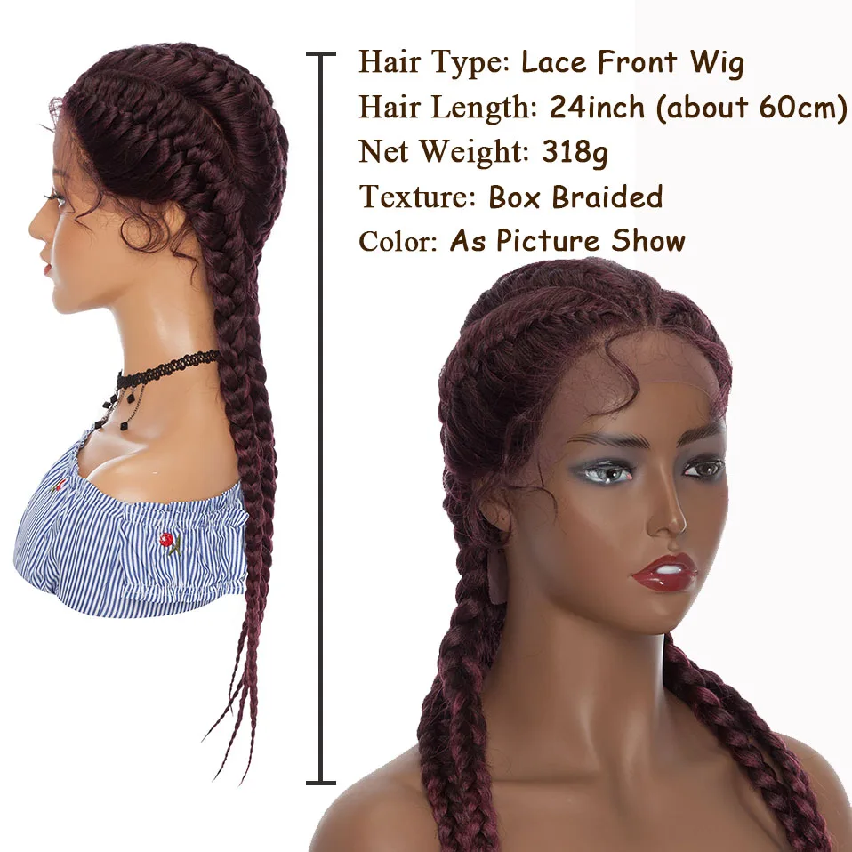 My-Lady Synthetic 24inch Box Braids Wigs Lace Front Wig Braided Lace Wigs African American Dutch Cornrow Braids Wig For Women