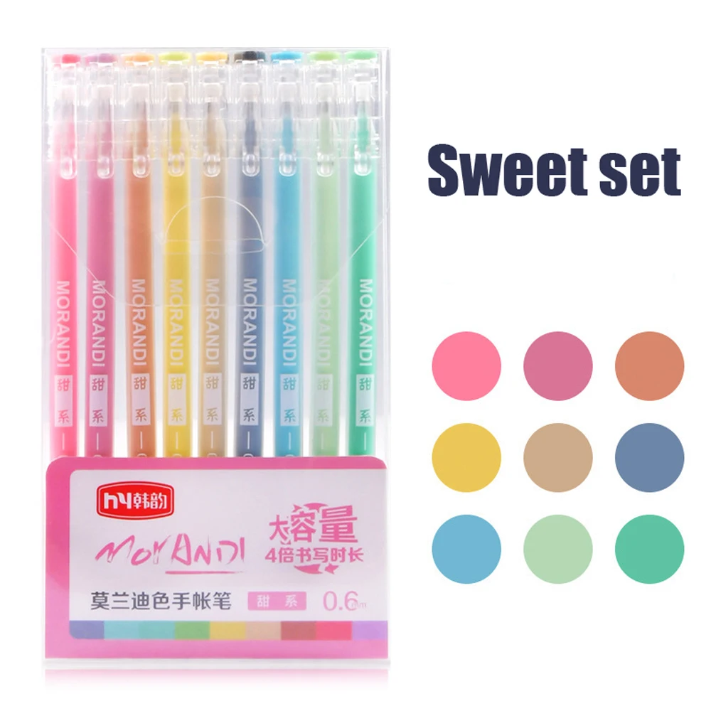 9Pcs Morandi Gray Pens Set Multi Color Gel Ink Pens Vintage Marker Liner 0.6mm Ballpoint Pen School Office Stationery Gift Pen