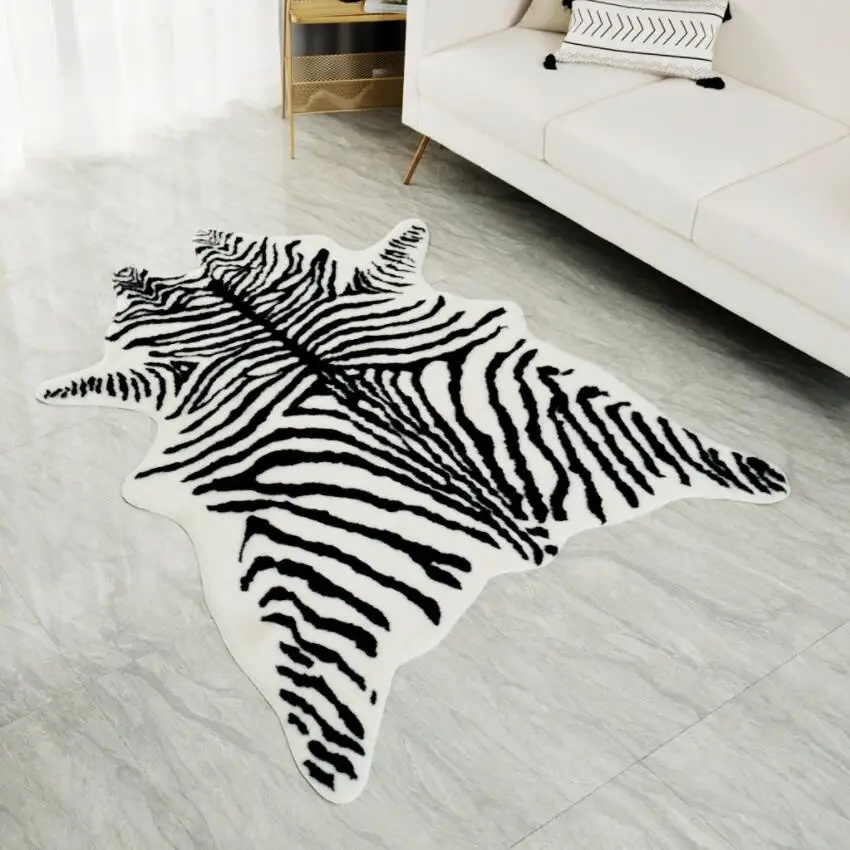 Nordic imitation Zebra pattern Rug faux skin leather NonSlip Antiskid Mat washable Animal print Carpet for living room bedroom