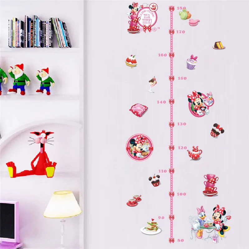 Cartoon Minnie Mickey With Cake Growth Chart Wall Stickers For Kids Rooms Livingroom Decor Height Measure Children Gifts Toy