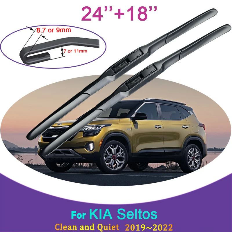 

for KIA Seltos 2019 2020 2021 2022 Two Frameless Rubber Wiper Snow Scraping Front Windshield Brushes Car Accessories Stickers