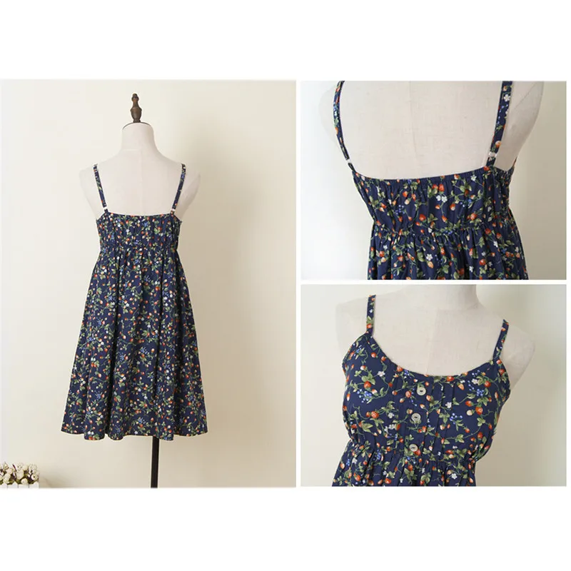 Estate Mori Girl Daisy Abito con stampa floreale Donna A-Line Abiti con cinturino per spaghetti Abito da spiaggia per le vacanze femminile Abiti bohémien2084