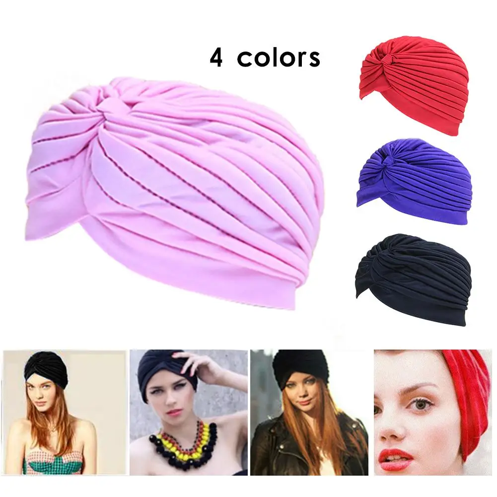 Wholesale Swimming Cap Elastic Nylon Turban Pool Bathing Hats For Outdoor Sports Yoga Elastic Polyeste Indian Turban Head Scarf image 5